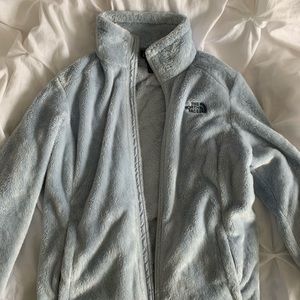 North face light blue fuzzy jacket